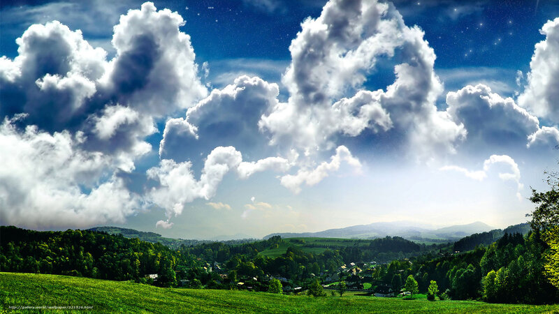 Landscape with clouds and stars