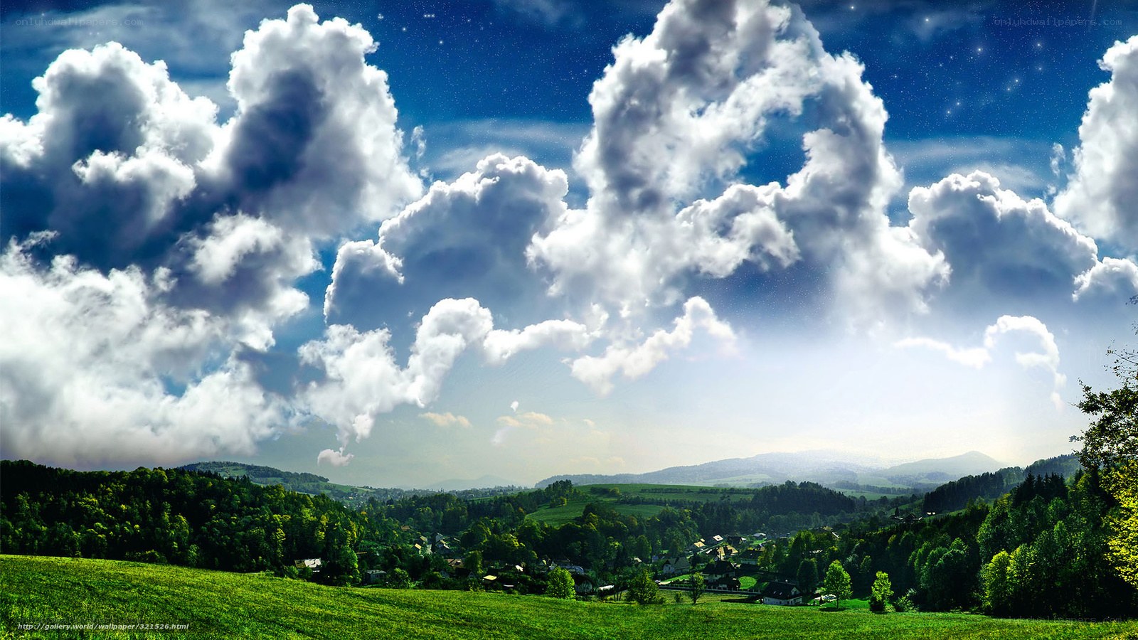 Landscape with clouds and stars