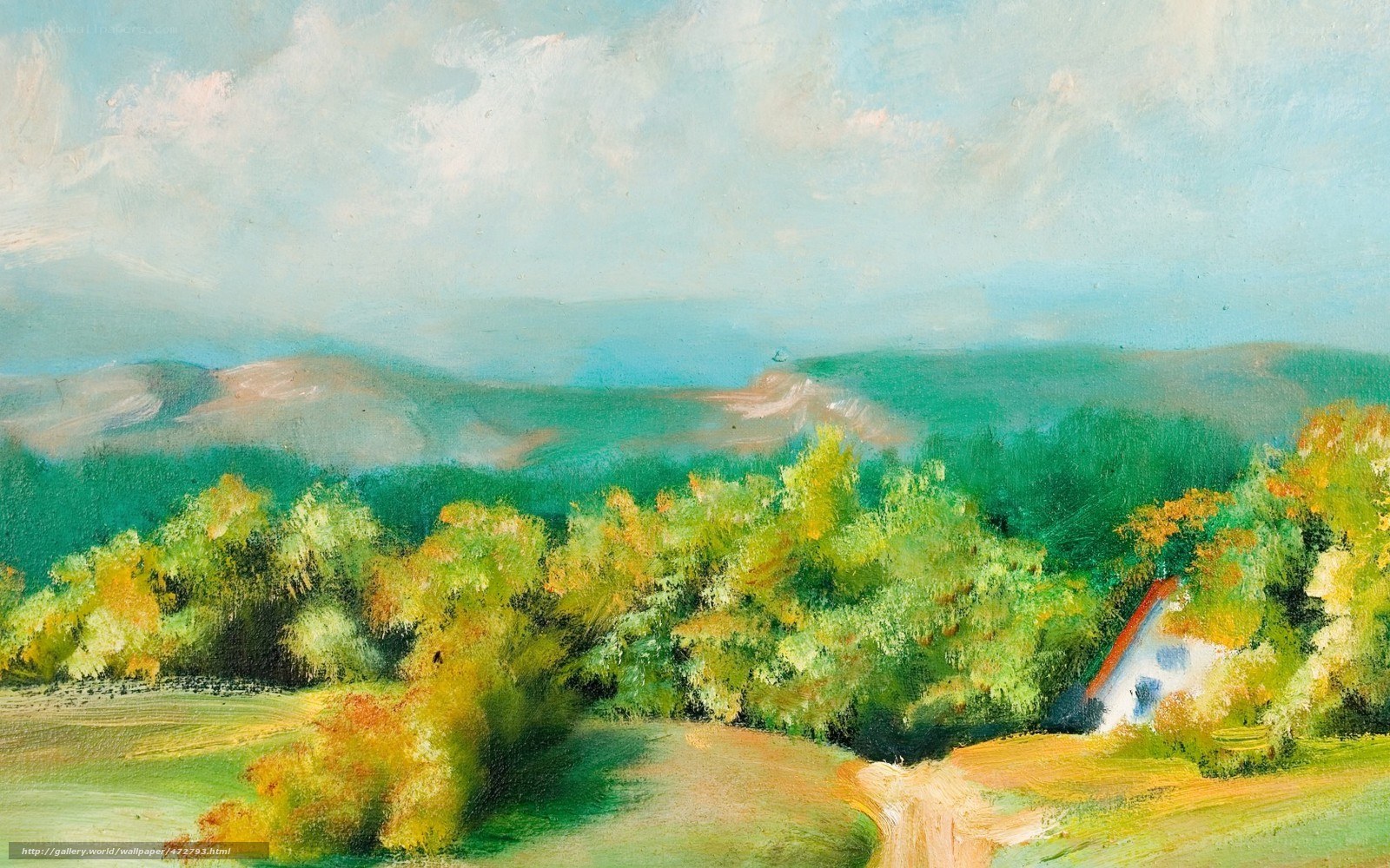 Landscape with cottage and hills