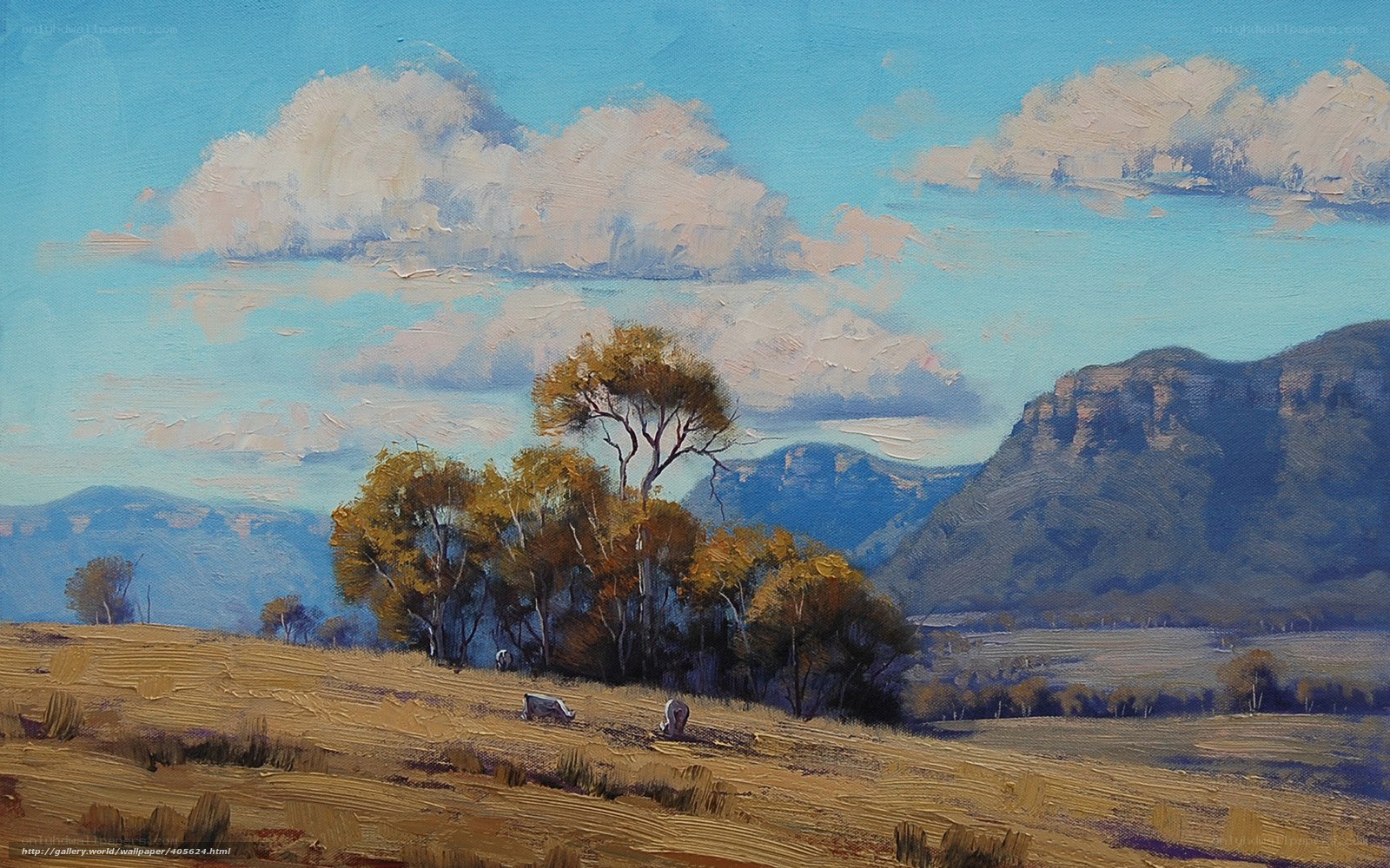 Landscape with Cows and Mountains