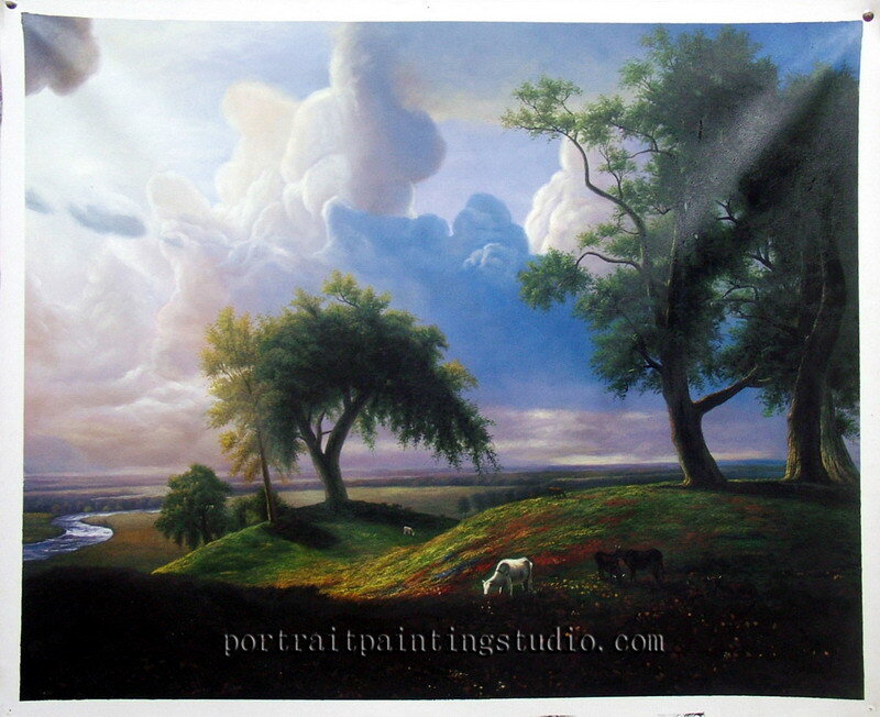 Landscape with cows and river