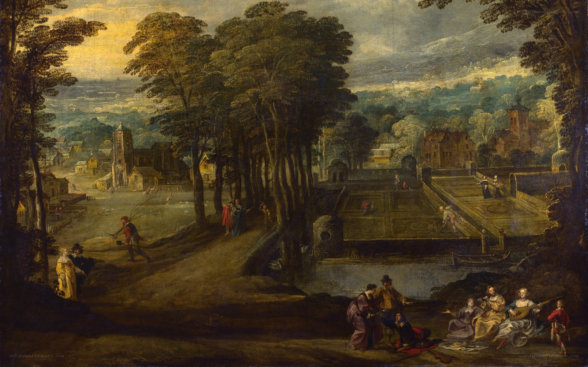 Landscape with figures and musicians