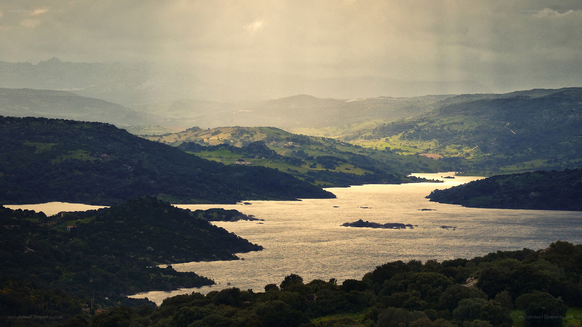 Landscape with lake and hills
