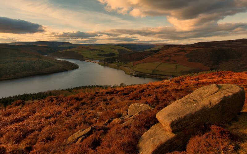 Landscape with lake and hills