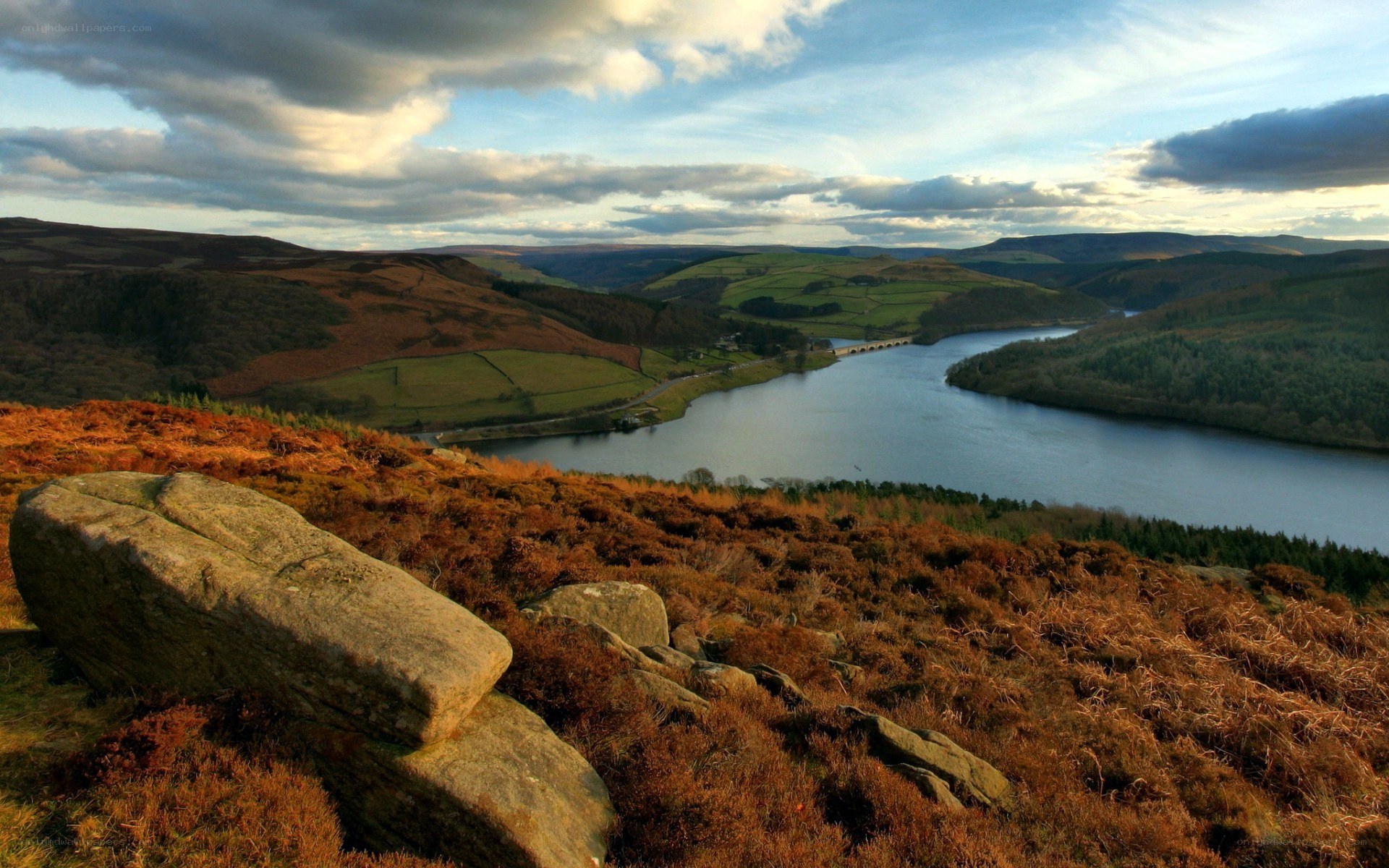 Landscape with lake and hills