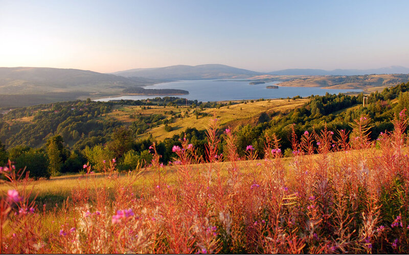 Landscape with lake and hills