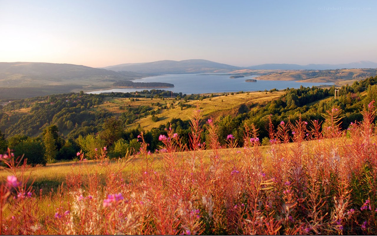 Landscape with lake and hills