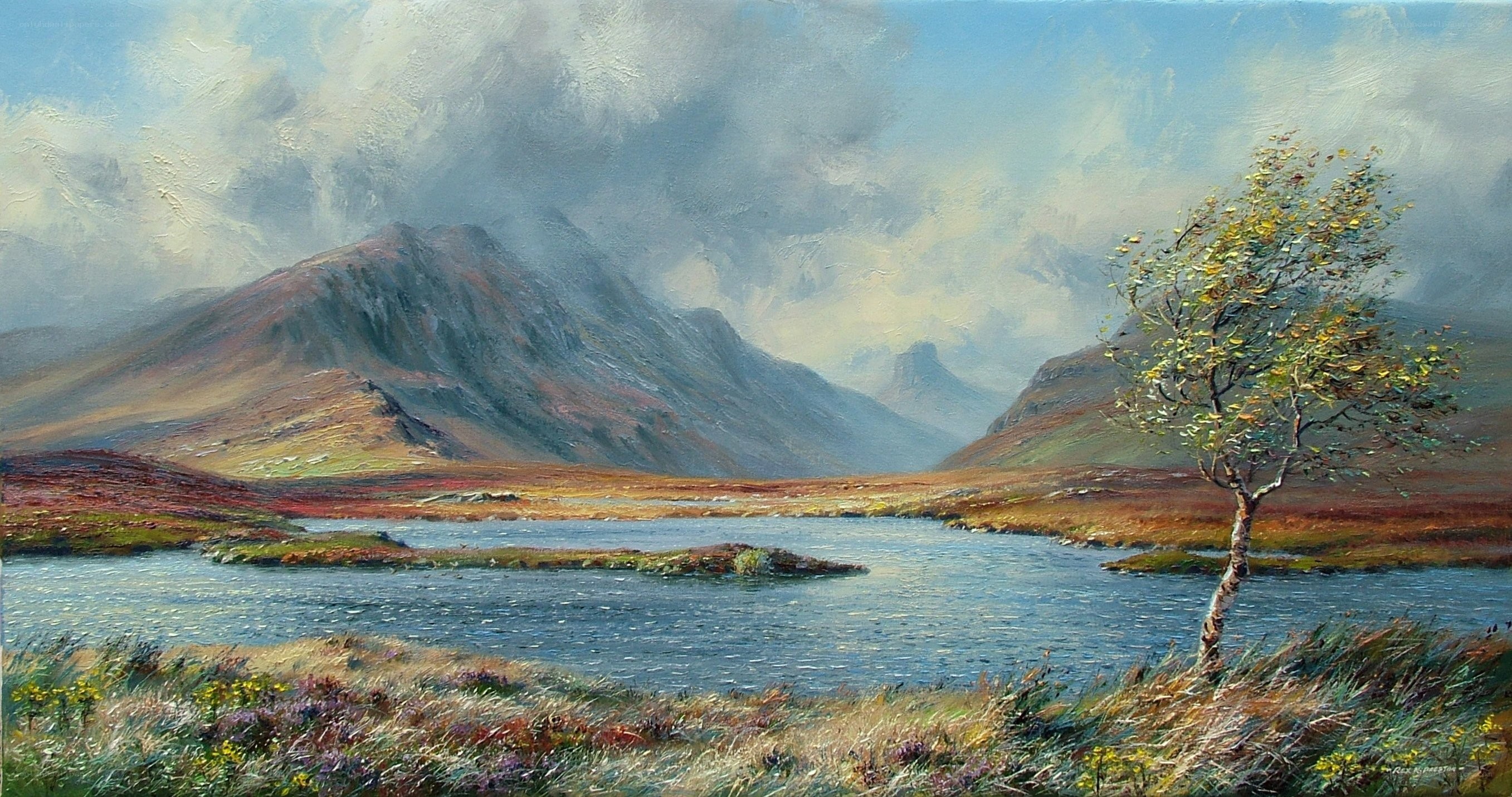 Landscape with lake and mountains