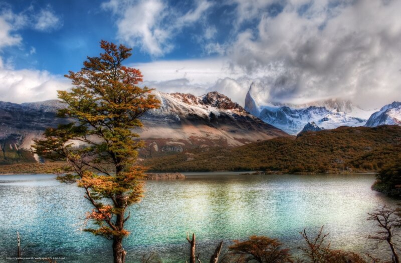 Landscape with lake and mountains