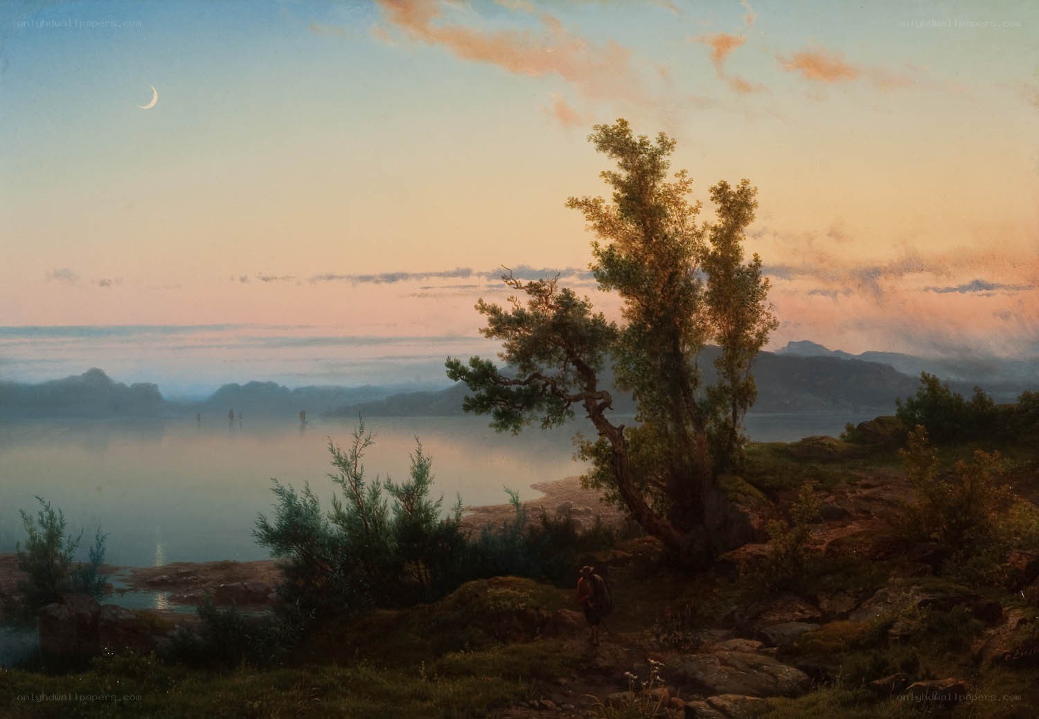 Landscape with Moon and Lake