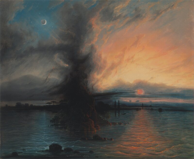 Landscape with Moon and Sunset