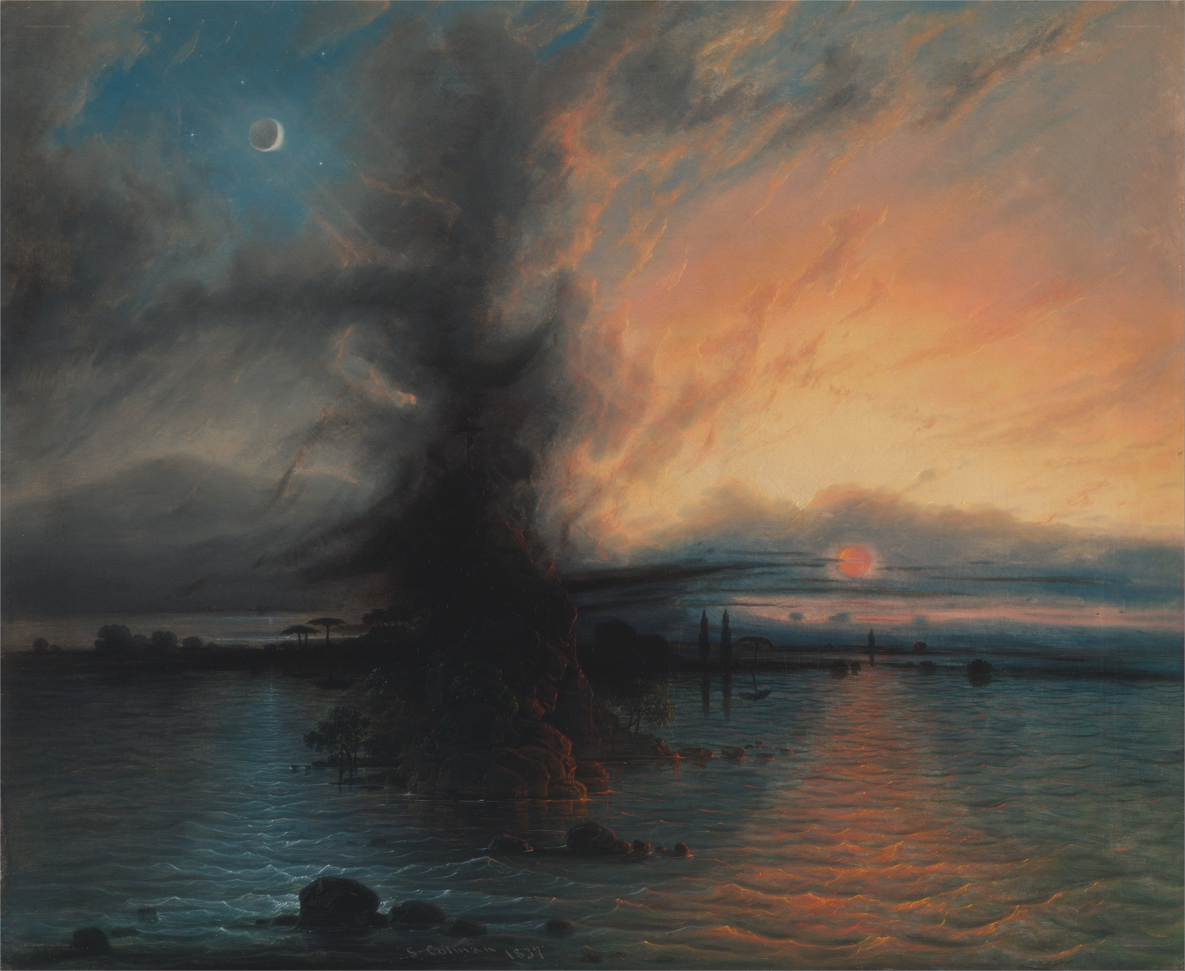 Landscape with Moon and Sunset