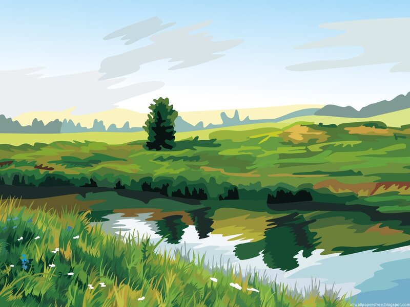 Landscape with pond and tree