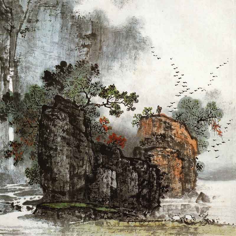 Landscape with rocks and birds