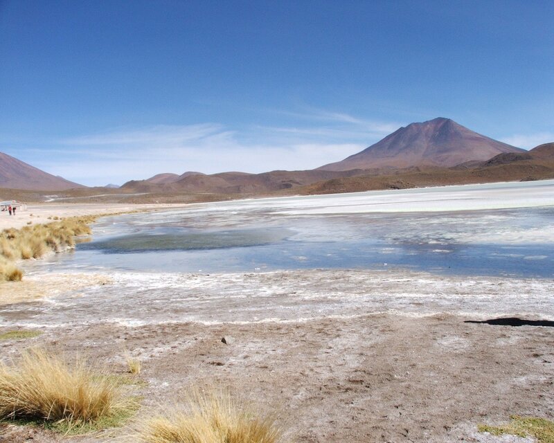 Landscape with salt flats and mountains