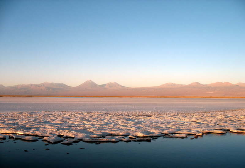 Landscape with salt flats and mountains