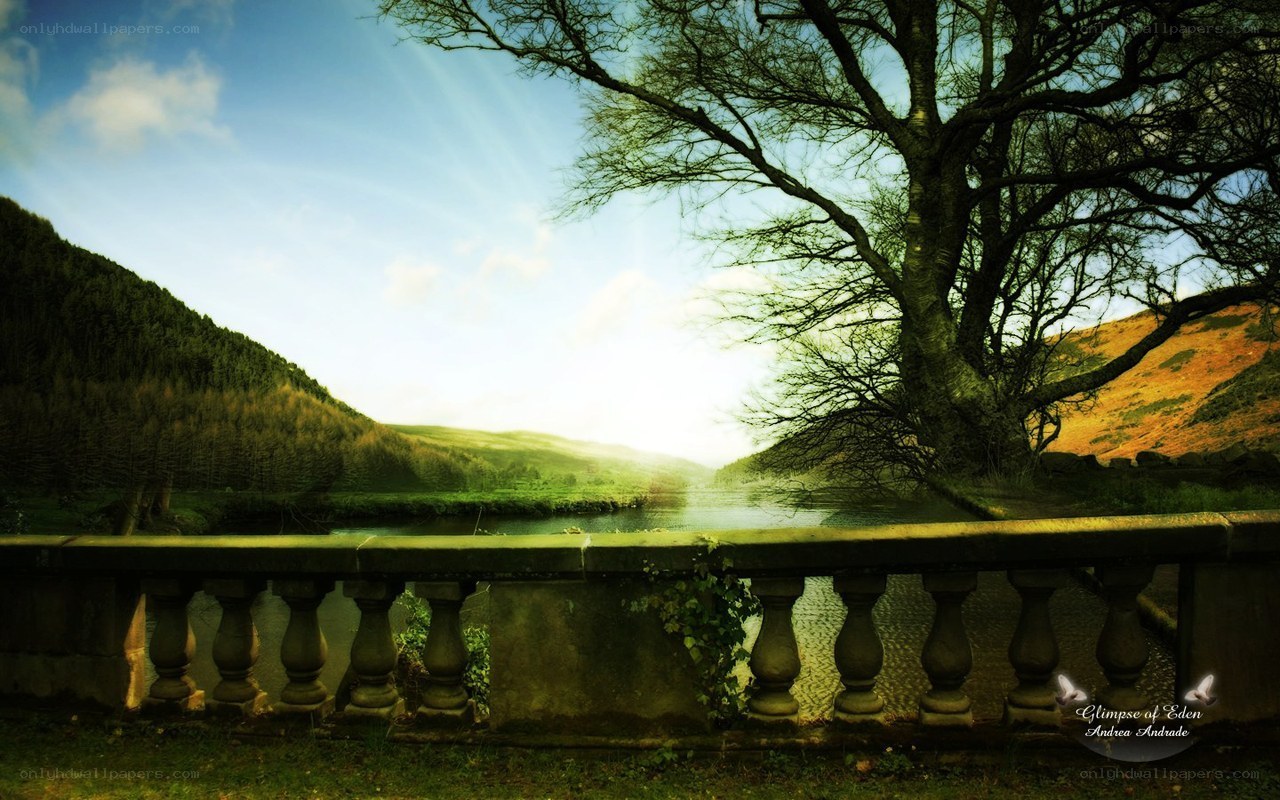 Landscape with stone balustrade