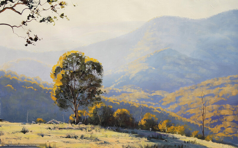 Landscape with tree and mountains