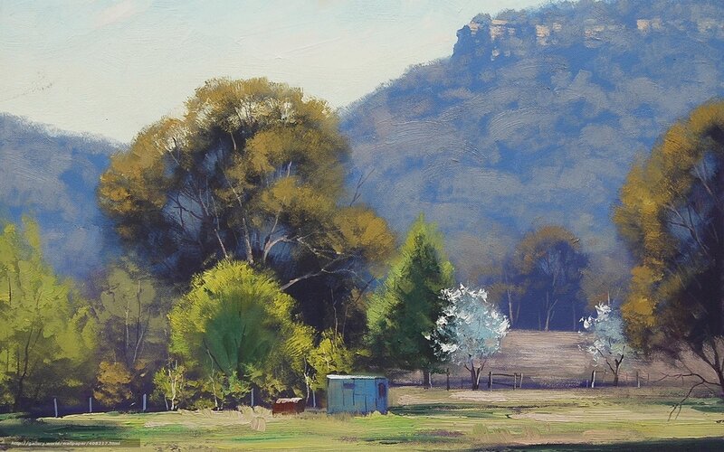 Landscape with trees and mountains