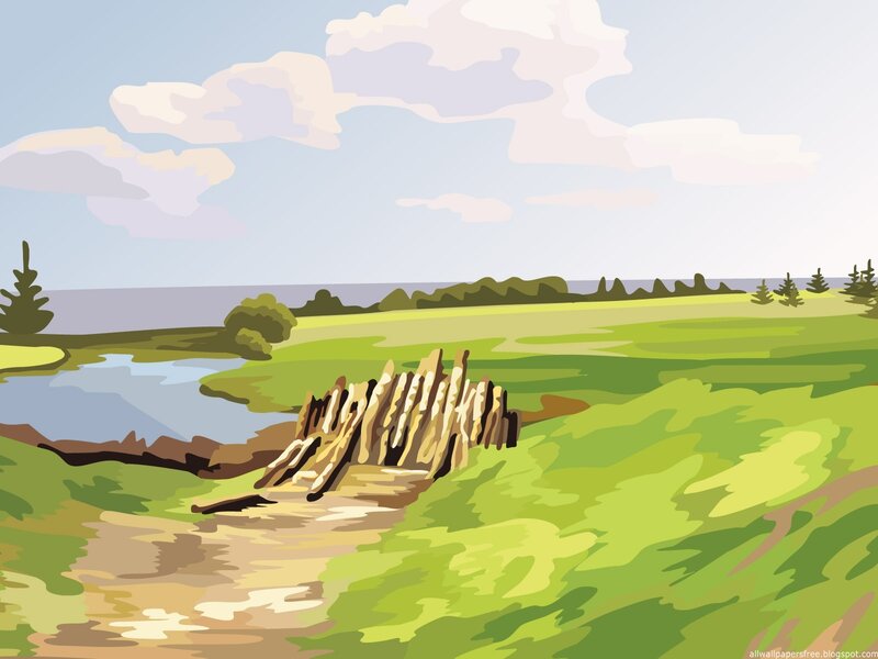 Landscape with wooden structure
