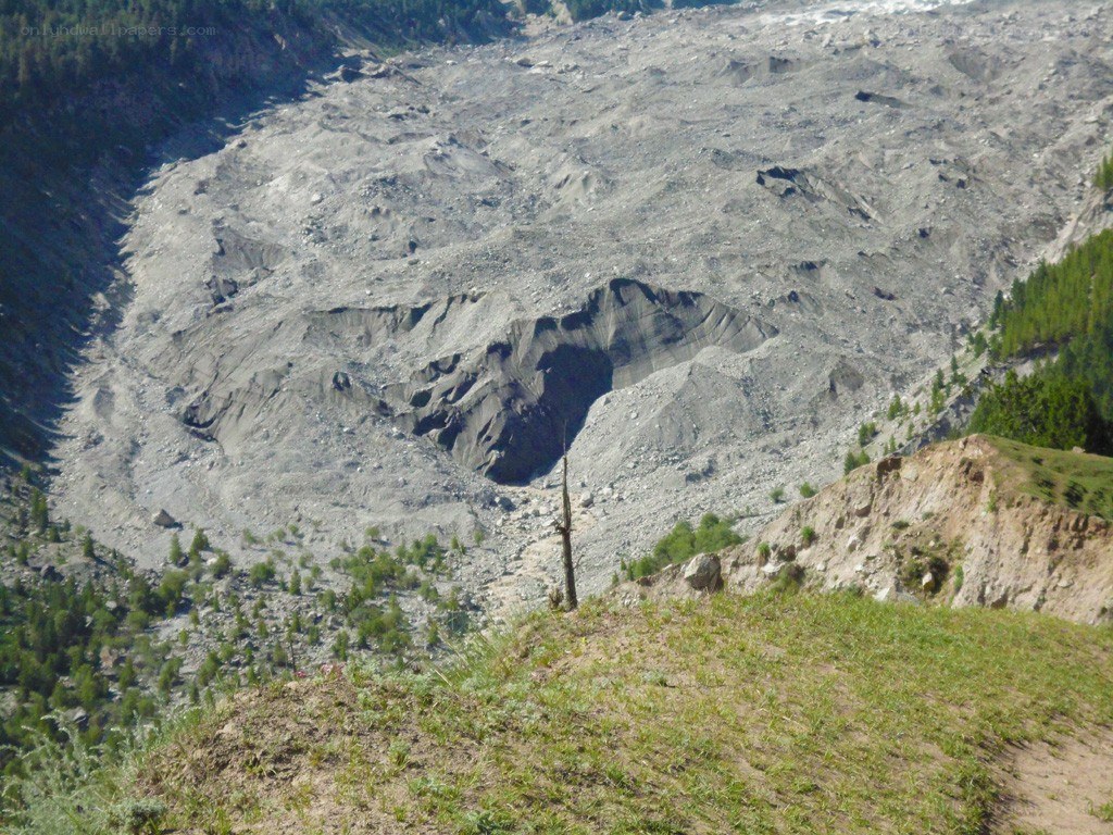 Landslide in mountain valley