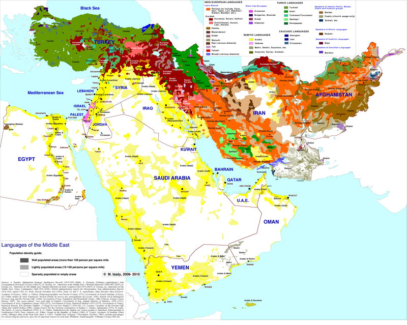 Languages of the Middle East map