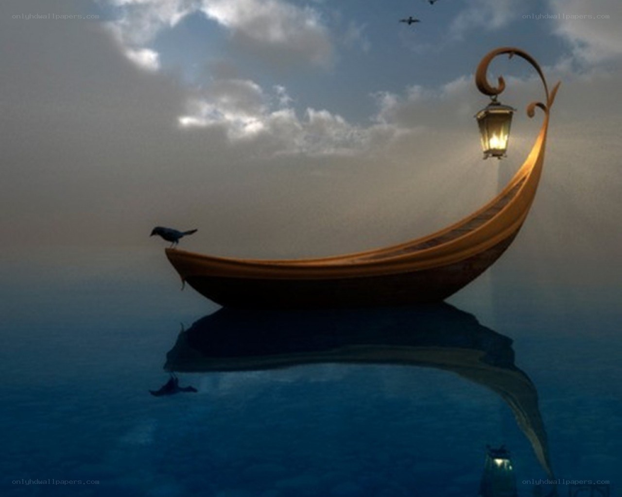 Lantern boat on calm water