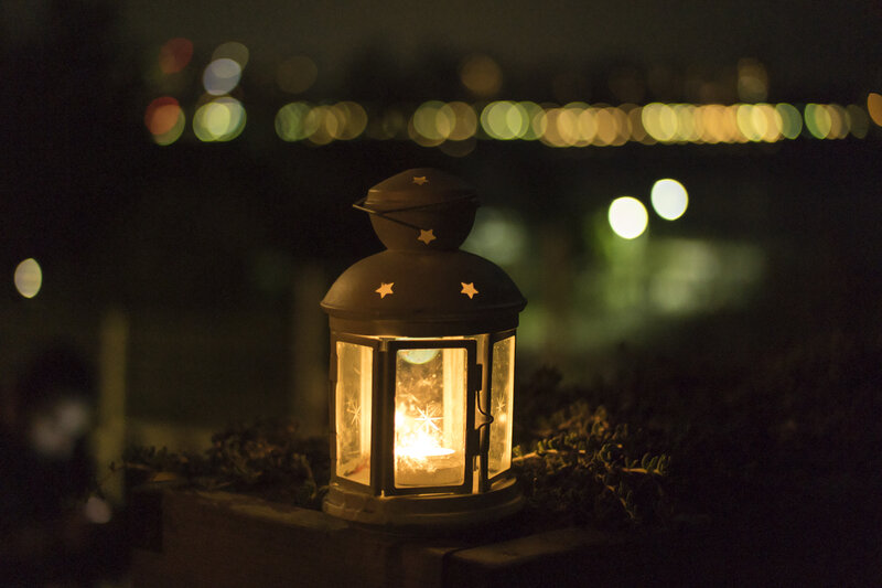 Lantern glowing at night