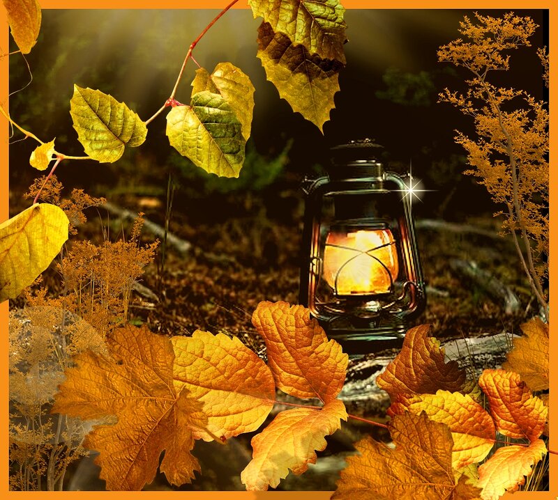 Lantern in Autumn Leaves — Orange