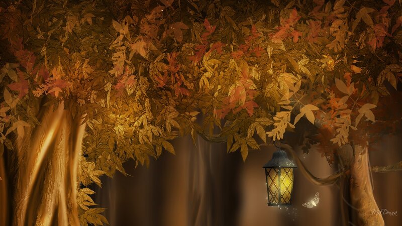 Lantern in Autumn Leaves