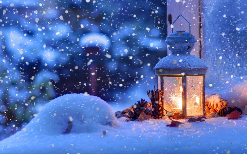 Lantern in Snow — Blue, Calm, Night