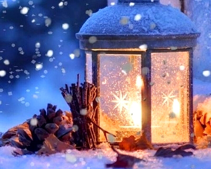 Lantern in Snow — Blue, Cozy, Winter