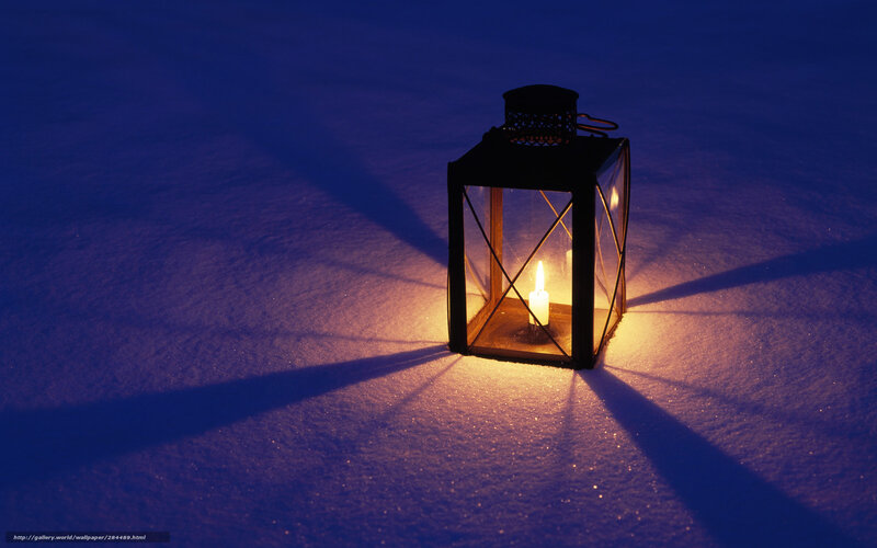 Lantern in Snow — Blue, Serene, Night, Photograph, Candle, Shadow
