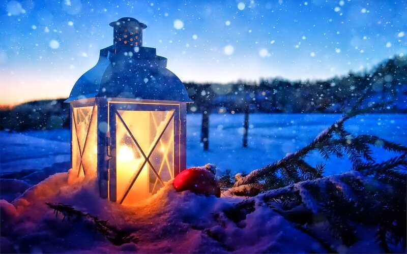 Lantern in Snow — Blue, Serene, Night