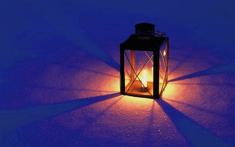 Lantern in Snow — Blue, Serene