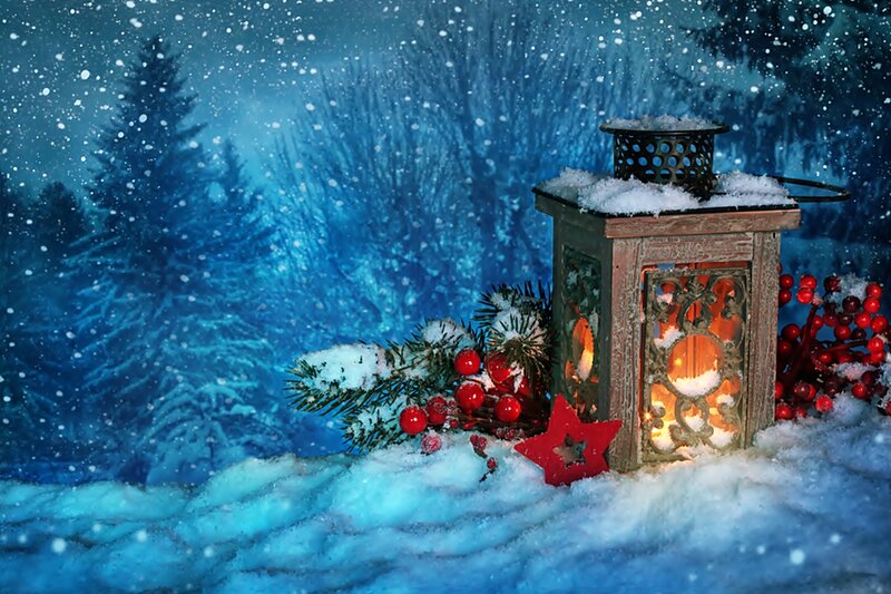 Lantern in Snow — Blue, Serene, Winter, Photograph