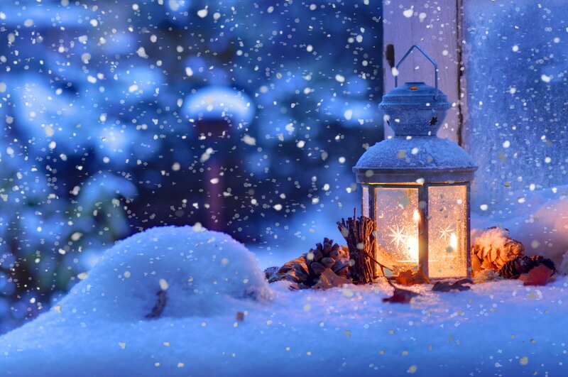 Lantern in Snow — Blue, Serene, Winter