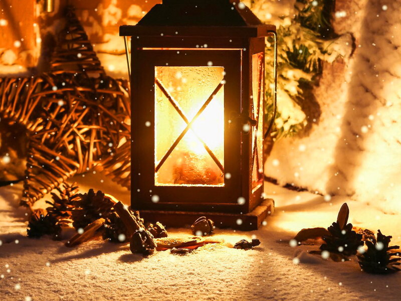 Lantern in Snow — Brown, Cozy