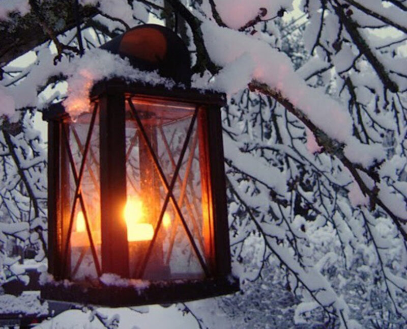 Lantern in Snow — White, Cozy, Winter, Photograph