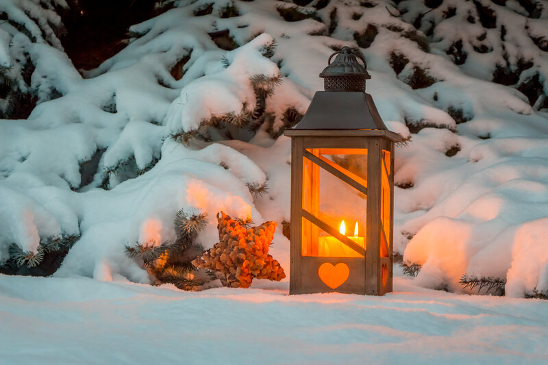 Lantern in Snow — White, Cozy, Winter