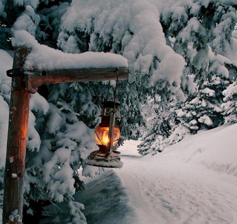 Lantern in Snow — White, Serene