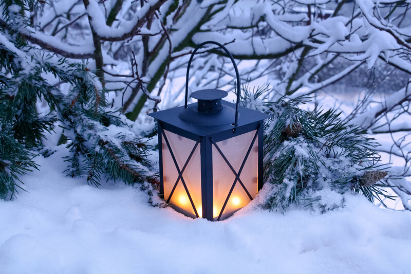 Lantern in Snow — White, Serene, Winter