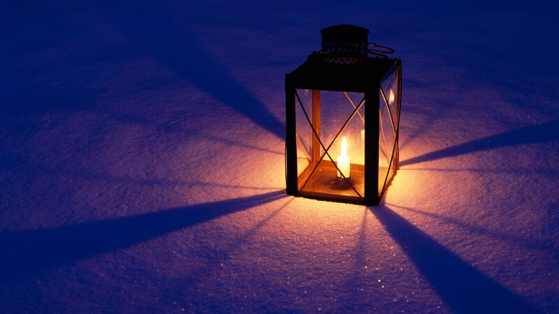 Lantern in the snow