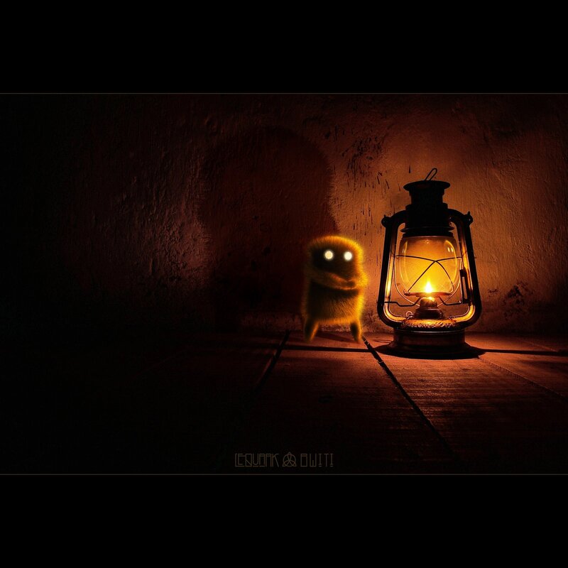 Lantern light in a dark room
