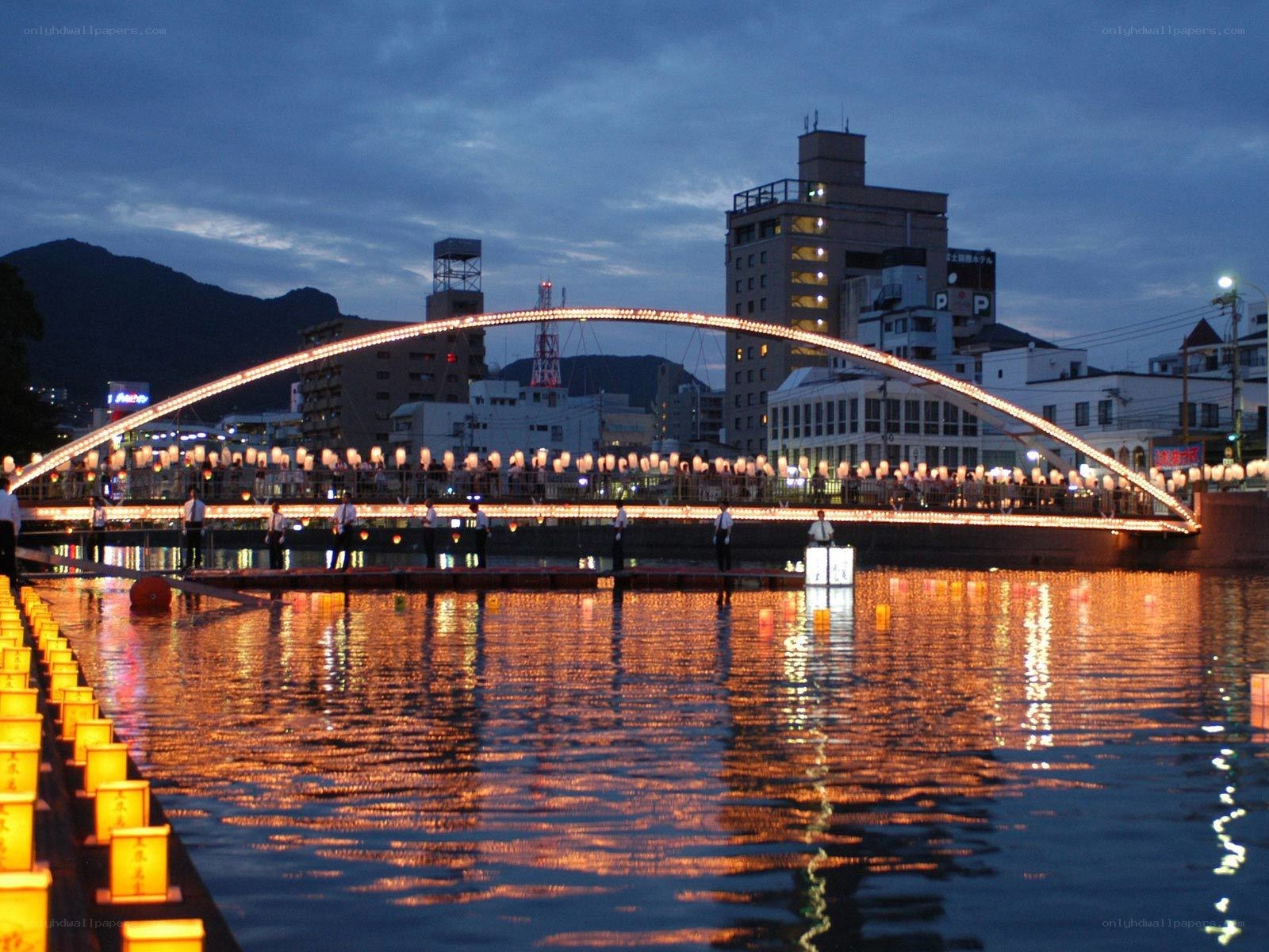 Lantern-lit bridge at dusk