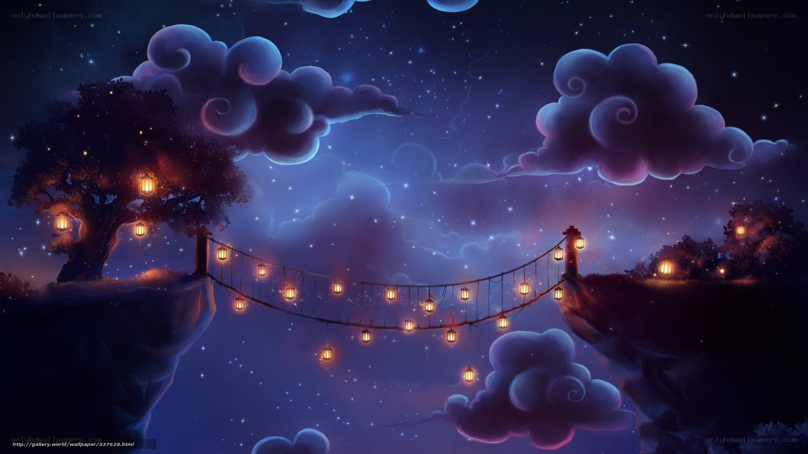 Lantern-lit bridge in the night sky