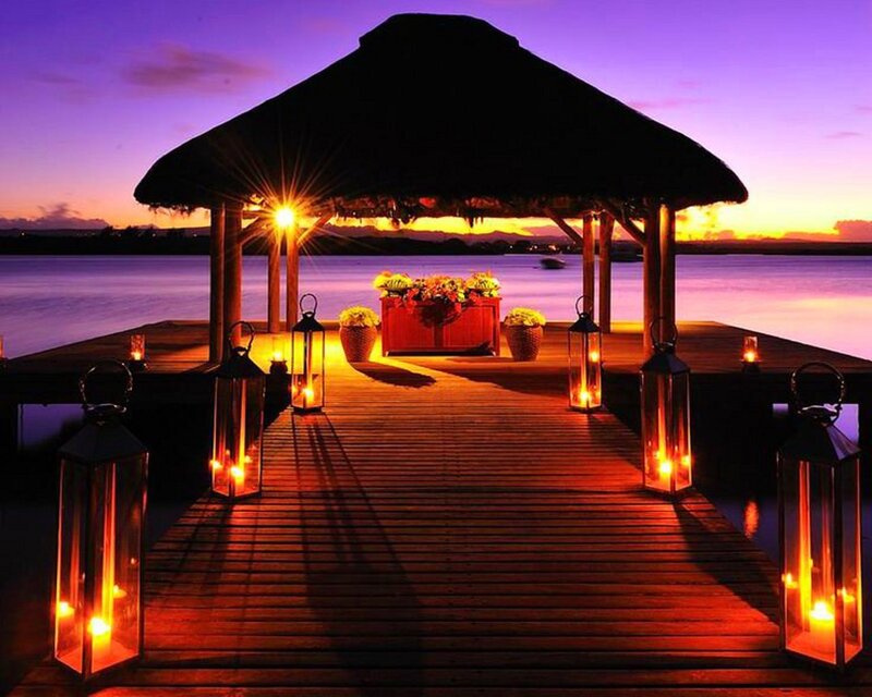 Lantern-lit Dock at Sunset