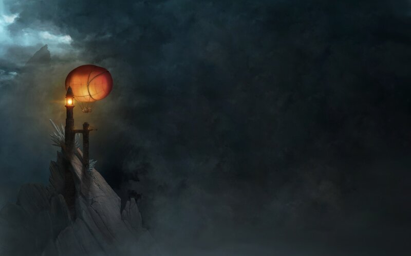 Lantern on a cliff at night