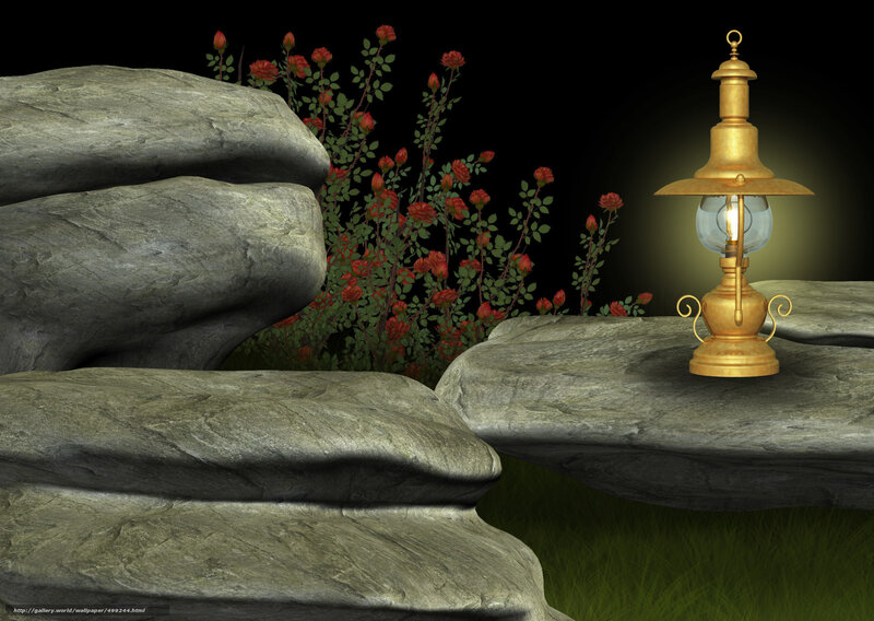 Lantern on a rock at night