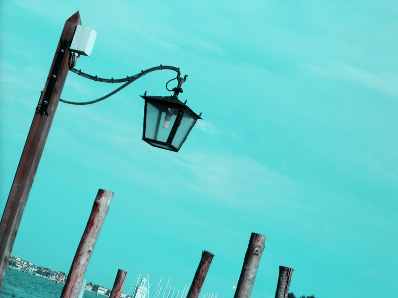 Lantern on a wooden post